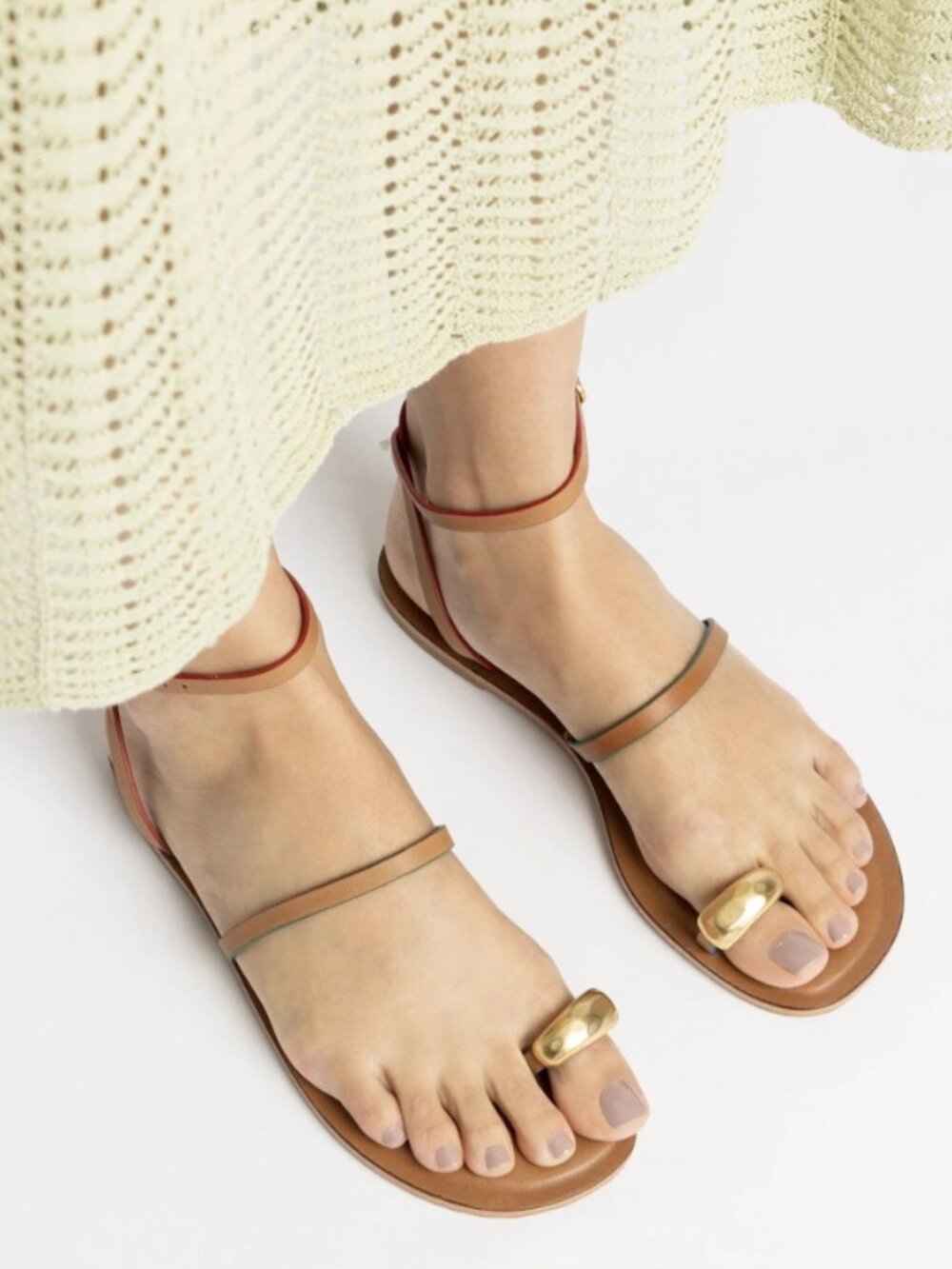 NWOT LARROUDE Biarritz Flat Sandal In Light Caramel Leather 8.5
